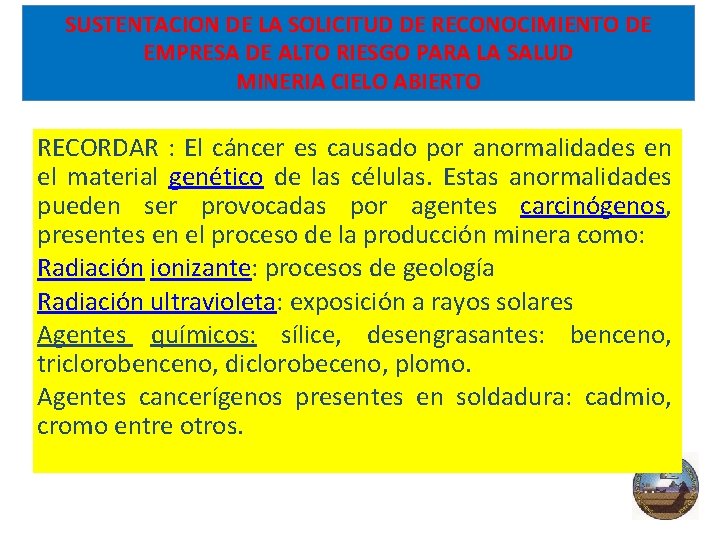 SUSTENTACION DE LA SOLICITUD DE RECONOCIMIENTO DE EMPRESA DE ALTO RIESGO PARA LA SALUD