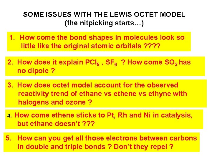 SOME ISSUES WITH THE LEWIS OCTET MODEL (the nitpicking starts…) 1. How come the
