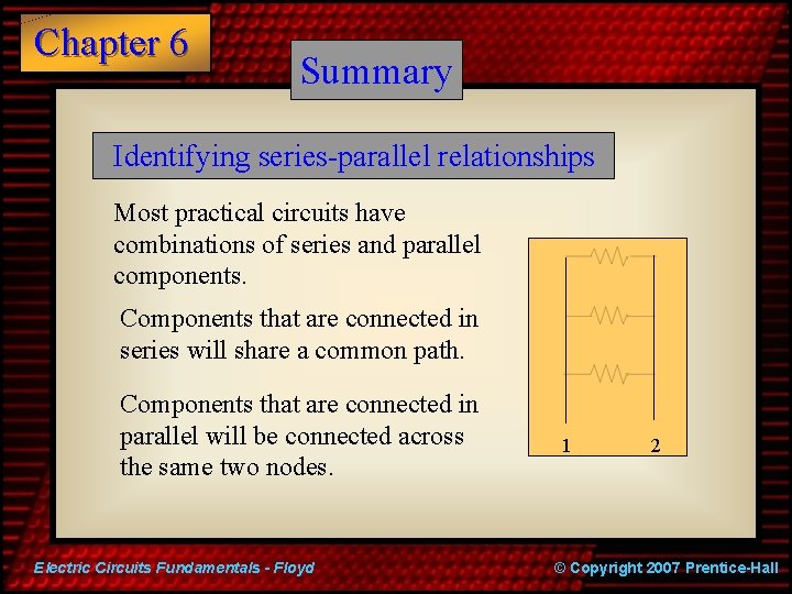 Chapter 6 Summary Identifying series-parallel relationships Most practical circuits have combinations of series and
