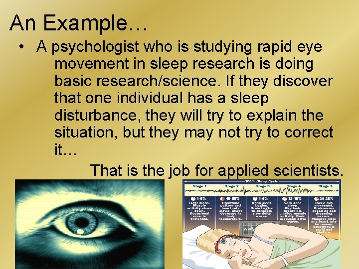 An Example… • A psychologist who is studying rapid eye movement in sleep research