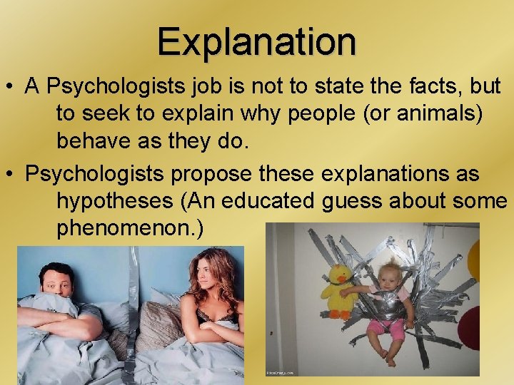 Explanation • A Psychologists job is not to state the facts, but to seek