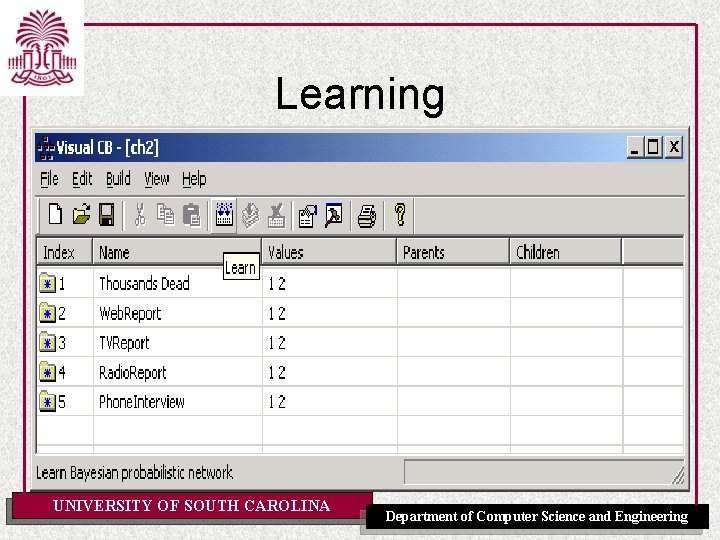 Learning UNIVERSITY OF SOUTH CAROLINA Department of Computer Science and Engineering 