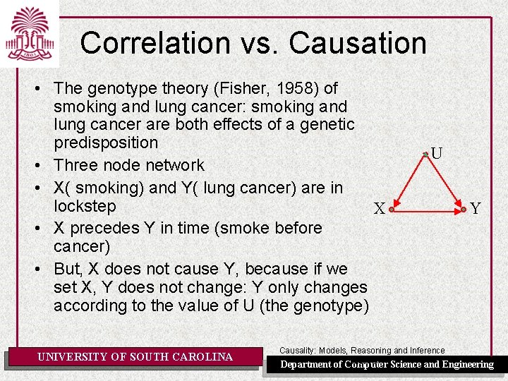 Correlation vs. Causation • The genotype theory (Fisher, 1958) of smoking and lung cancer: