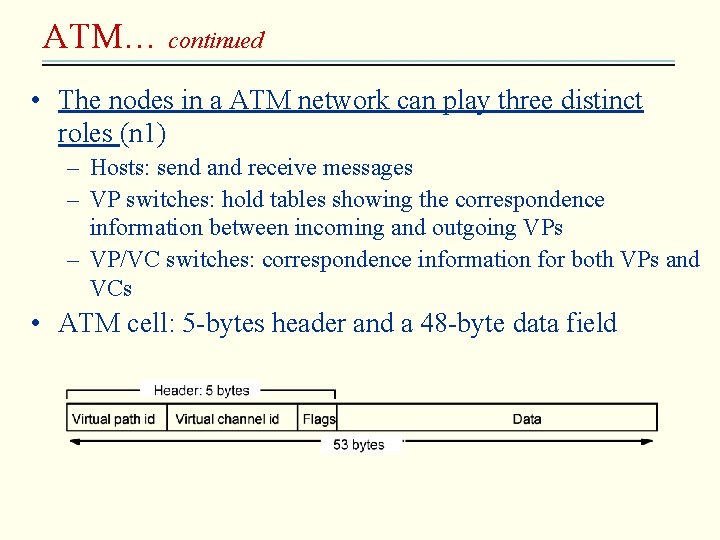 ATM… continued • The nodes in a ATM network can play three distinct roles