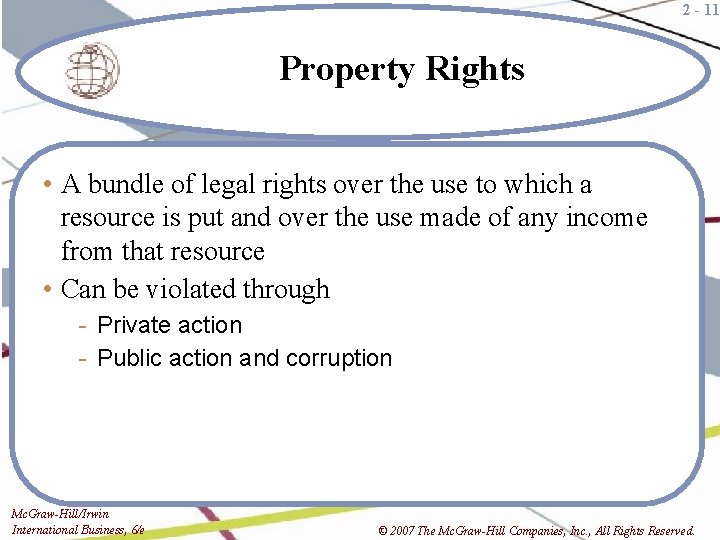 2 - 11 Property Rights • A bundle of legal rights over the use