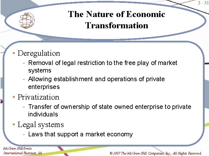 2 - 31 The Nature of Economic Transformation • Deregulation - Removal of legal