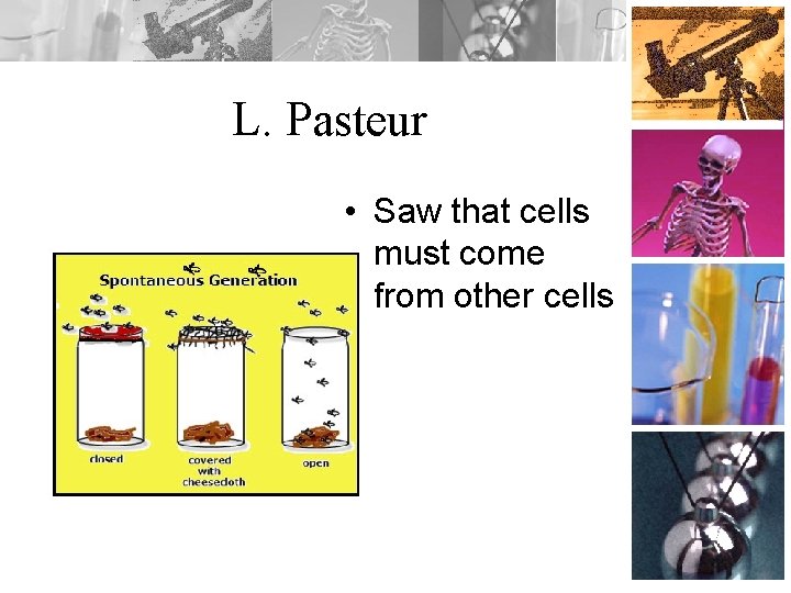 L. Pasteur • Saw that cells must come from other cells 