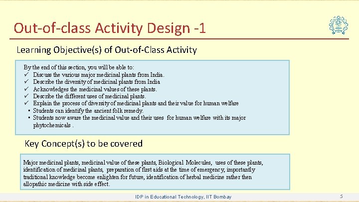 Out-of-class Activity Design -1 Learning Objective(s) of Out-of-Class Activity By the end of this