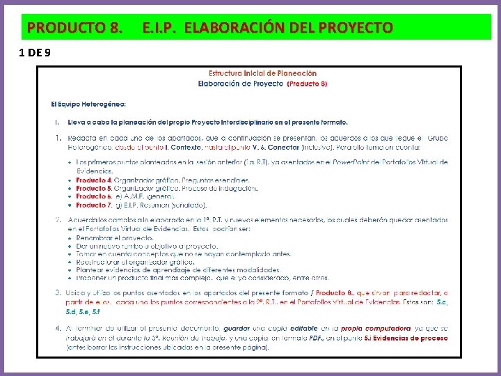 PRODUCTO 8. 1 DE 9 E. I. P. ELABORACIÓN DEL PROYECTO 