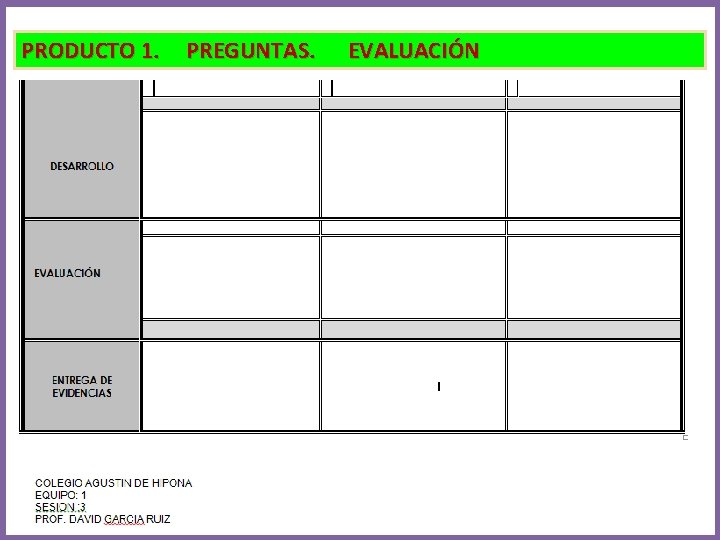 PRODUCTO 1. PREGUNTAS. EVALUACIÓN 