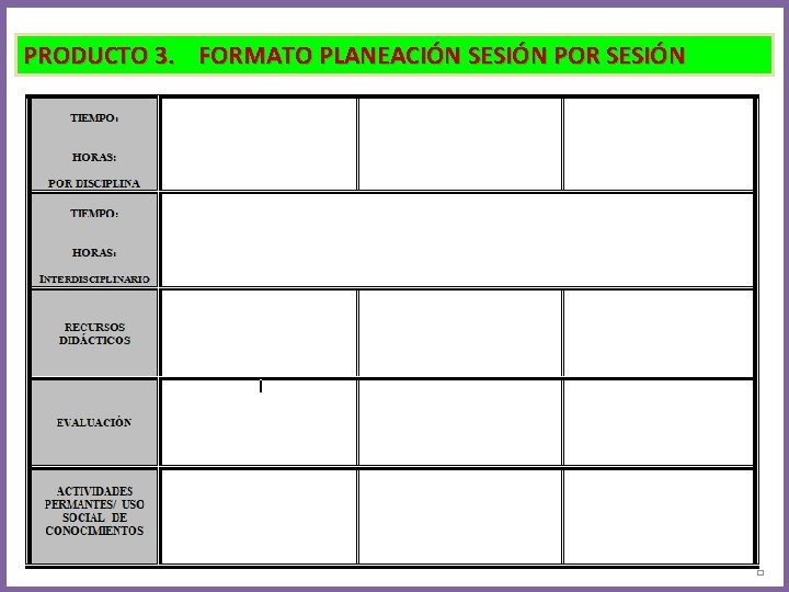 PRODUCTO 3. FORMATO PLANEACIÓN SESIÓN POR SESIÓN 