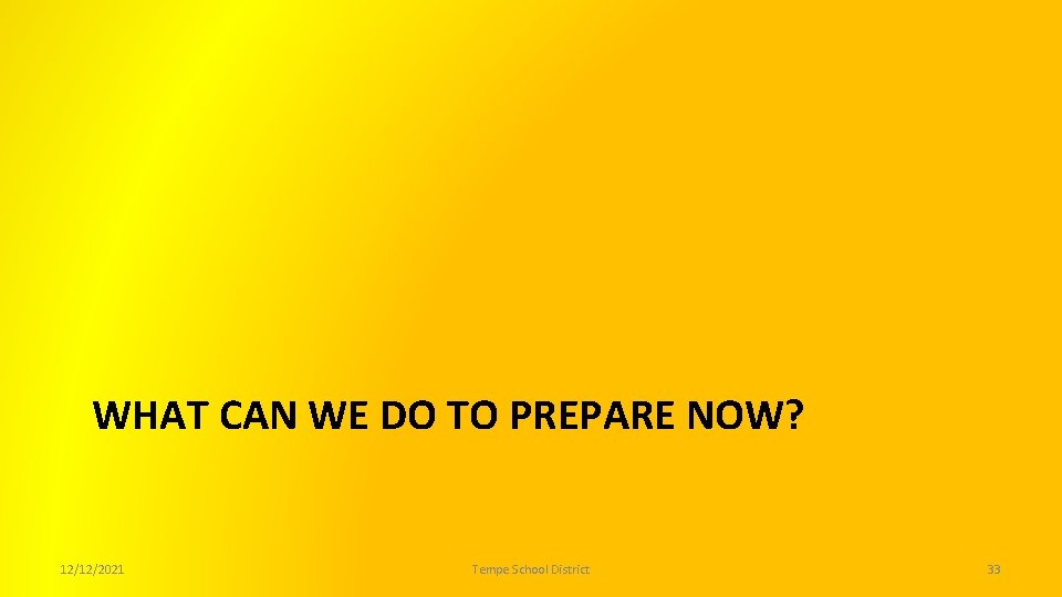 WHAT CAN WE DO TO PREPARE NOW? 12/12/2021 Tempe School District 33 