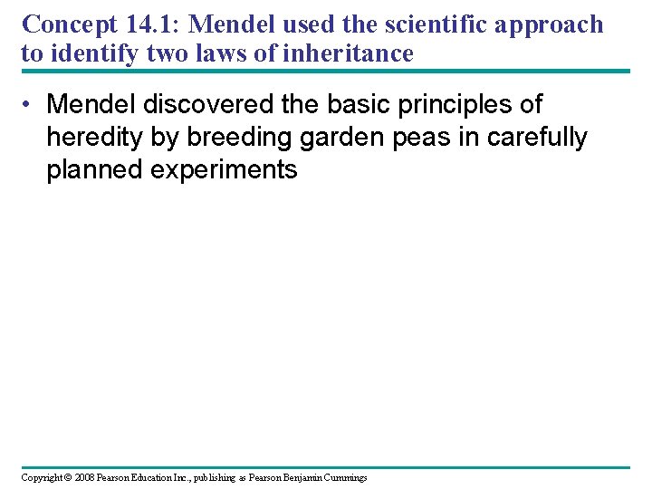 Concept 14. 1: Mendel used the scientific approach to identify two laws of inheritance