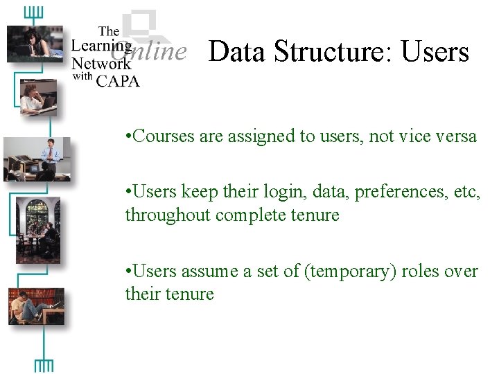 Data Structure: Users • Courses are assigned to users, not vice versa • Users