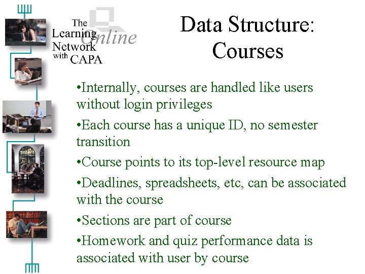 Data Structure: Courses • Internally, courses are handled like users without login privileges •