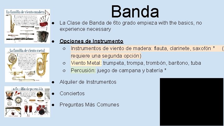 Banda ● La Clase de Banda de 6 to grado empieza with the basics,