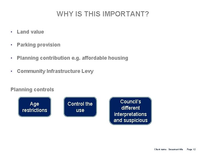 WHY IS THIS IMPORTANT? • Land value • Parking provision • Planning contribution e.