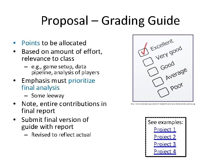 Proposal – Grading Guide • Points to be allocated • Based on amount of