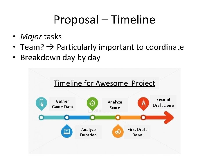 Proposal – Timeline • Major tasks • Team? Particularly important to coordinate • Breakdown