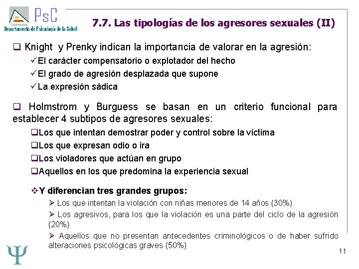 7. 7. Las tipologías de los agresores sexuales (II) Knight y Prenky indican la
