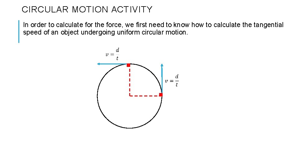 CIRCULAR MOTION ACTIVITY In order to calculate for the force, we first need to