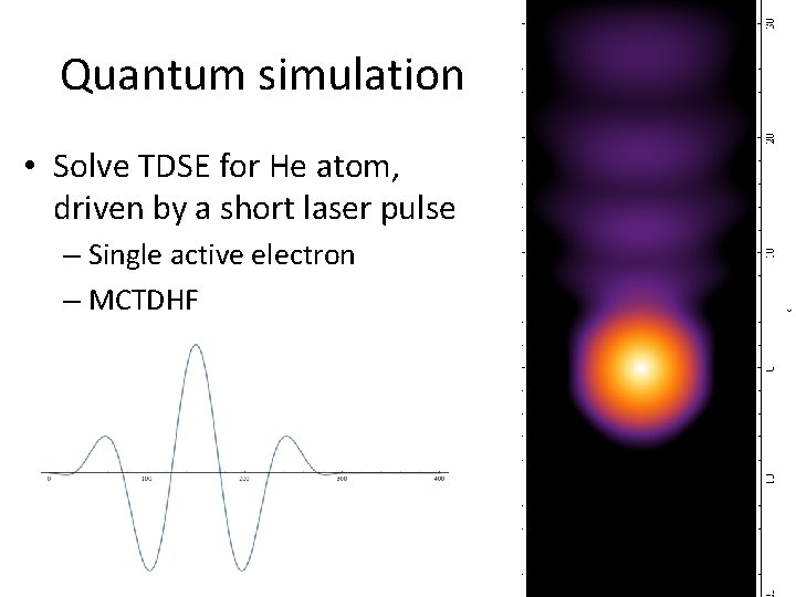 Quantum simulation • Solve TDSE for He atom, driven by a short laser pulse
