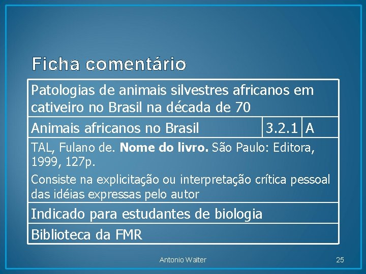 Ficha comentário Patologias de animais silvestres africanos em cativeiro no Brasil na década de