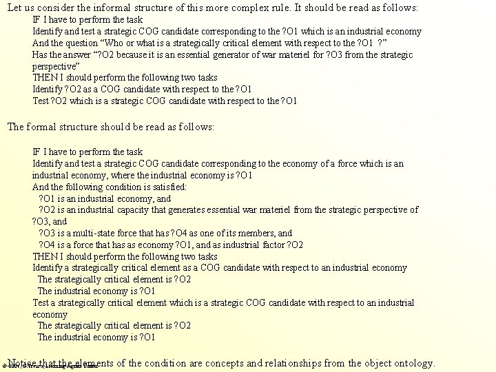 Let us consider the informal structure of this more complex rule. It should be