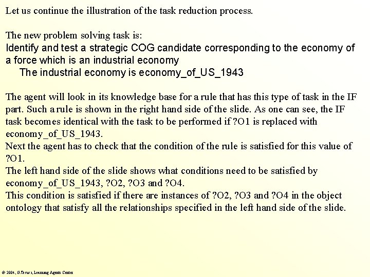 Let us continue the illustration of the task reduction process. The new problem solving