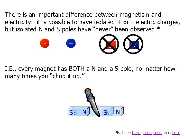 There is an important difference between magnetism and electricity: it is possible to have
