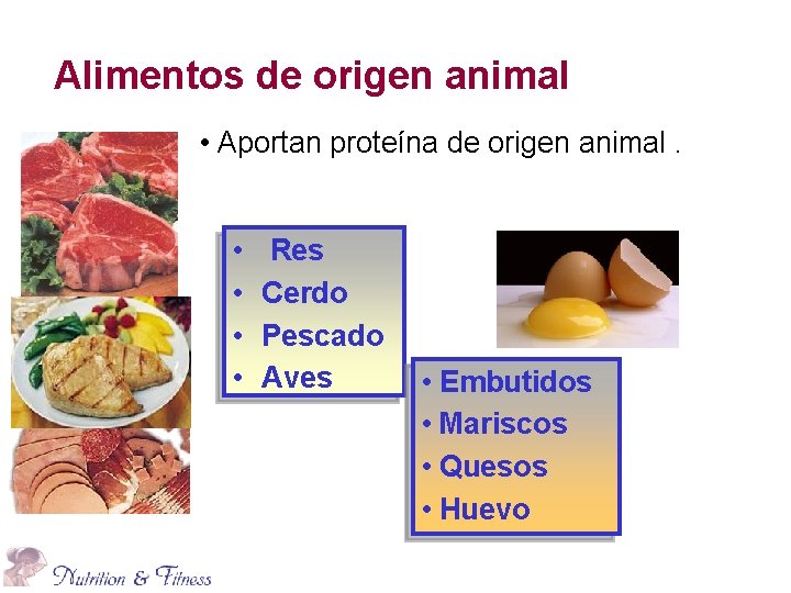 Alimentos de origen animal • Aportan proteína de origen animal. • • Res Cerdo