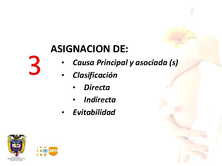 3 ASIGNACION DE: Causa Principal y asociada (s) • Clasificación • Directa • Indirecta