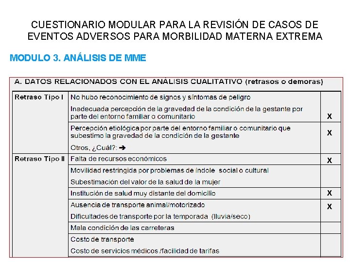 CUESTIONARIO MODULAR PARA LA REVISIÓN DE CASOS DE EVENTOS ADVERSOS PARA MORBILIDAD MATERNA EXTREMA