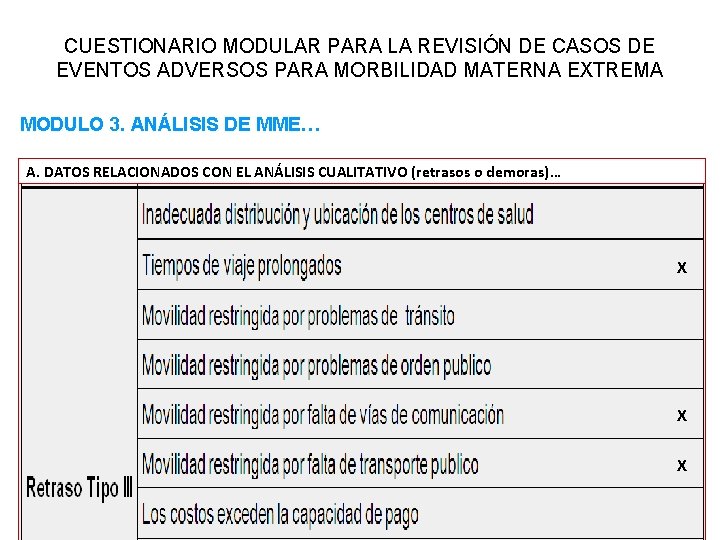 CUESTIONARIO MODULAR PARA LA REVISIÓN DE CASOS DE EVENTOS ADVERSOS PARA MORBILIDAD MATERNA EXTREMA