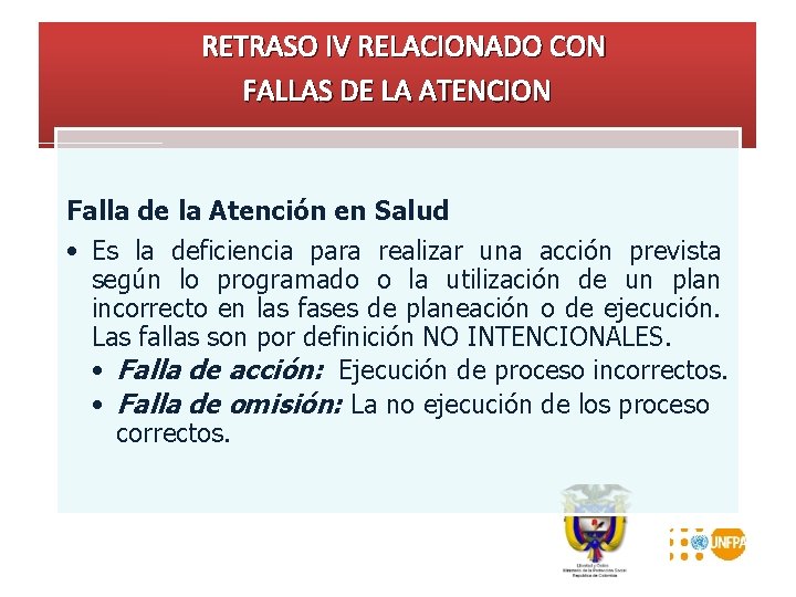 RETRASO IV RELACIONADO CON FALLAS DE LA ATENCION Falla de la Atención en Salud