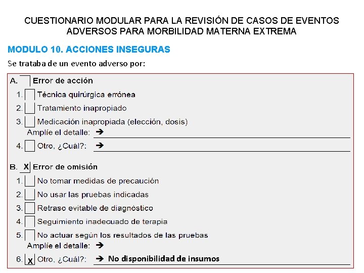 CUESTIONARIO MODULAR PARA LA REVISIÓN DE CASOS DE EVENTOS ADVERSOS PARA MORBILIDAD MATERNA EXTREMA