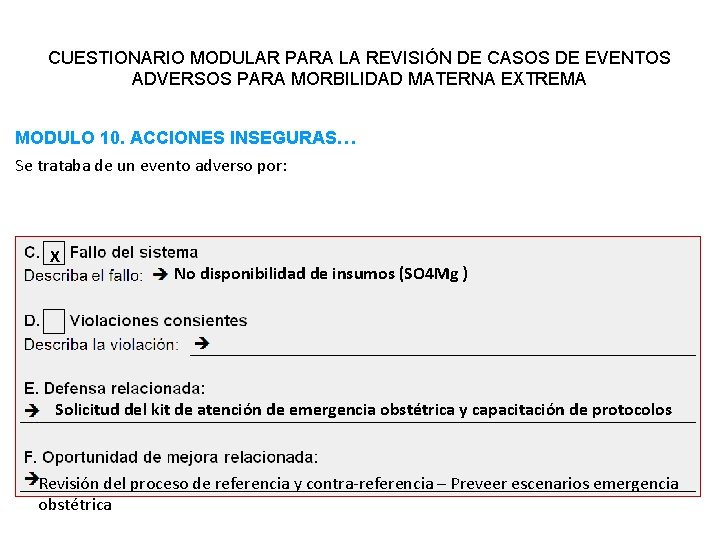 CUESTIONARIO MODULAR PARA LA REVISIÓN DE CASOS DE EVENTOS ADVERSOS PARA MORBILIDAD MATERNA EXTREMA