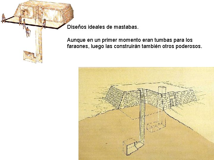 Diseños ideales de mastabas. Aunque en un primer momento eran tumbas para los faraones,