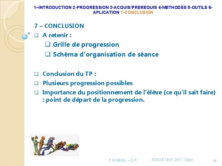 1–INTRODUCTION 2 -PROGRESSION 3 -ACQUIS/PREREQUIS 4 -METHODES 5 -OUTILS 6 APLICATION 7 -CONCLUSION 7