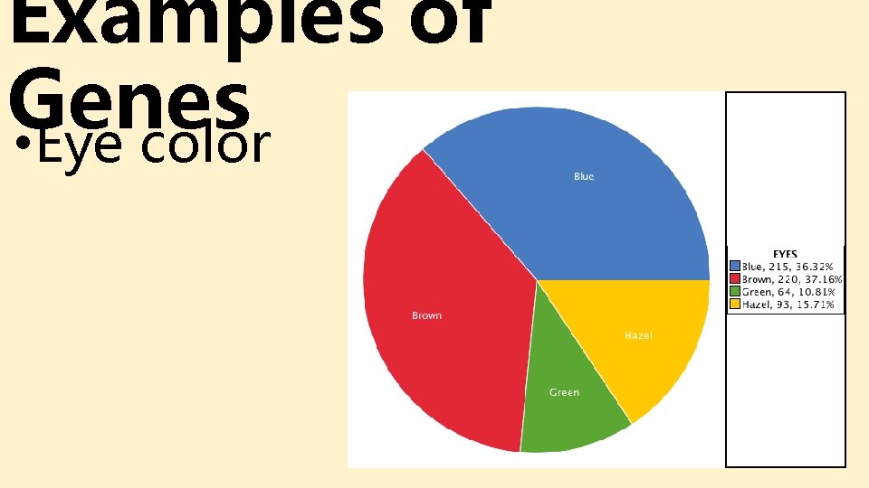 Examples of Genes • Eye color Examples of Genes • Eye color