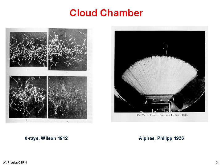 Cloud Chamber X-rays, Wilson 1912 W. Riegler/CERN Alphas, Philipp 1926 3 