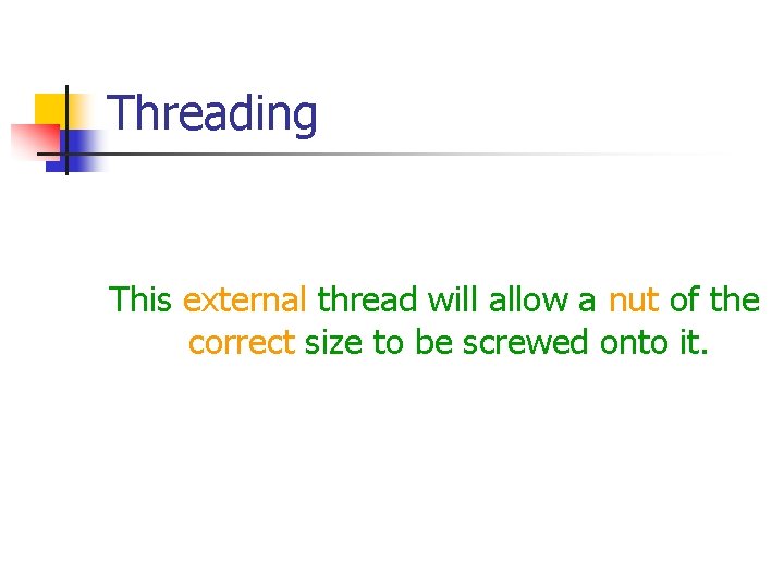 Threading This external thread will allow a nut of the correct size to be