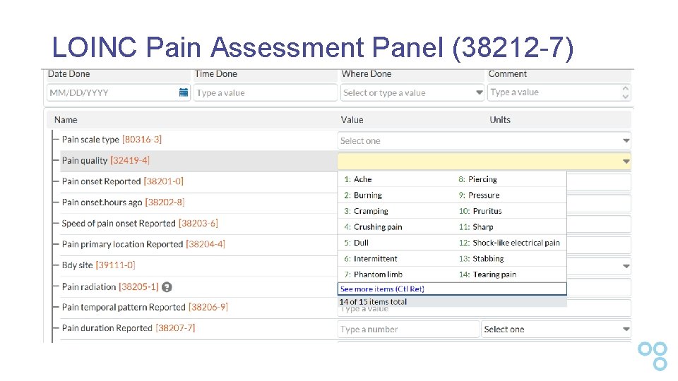 LOINC Pain Assessment Panel (38212 -7) 