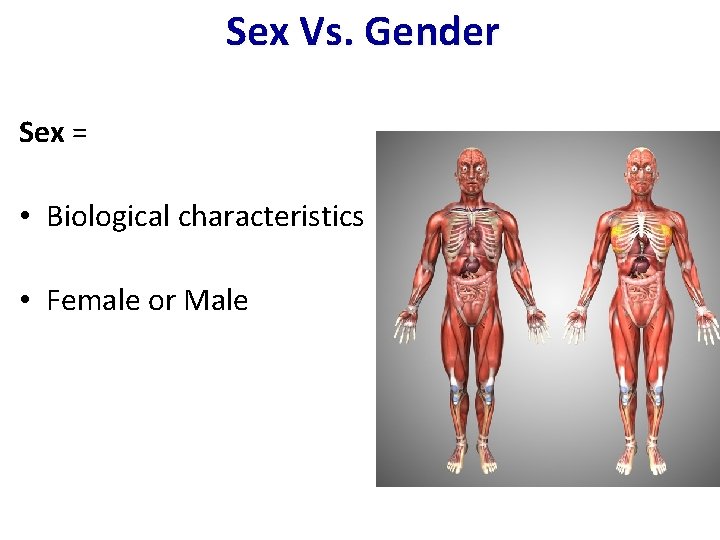 Sex Vs. Gender Sex = • Biological characteristics Microsoft Images • Female or Male Sex Vs. Gender Sex = • Biological characteristics Microsoft Images • Female or Male