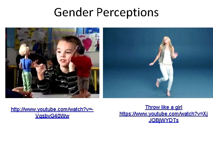 Gender Perceptions http: //www. youtube. com/watch? v=Vqsbv. G 40 Ww Throw like a girl Gender Perceptions http: //www. youtube. com/watch? v=Vqsbv. G 40 Ww Throw like a girl