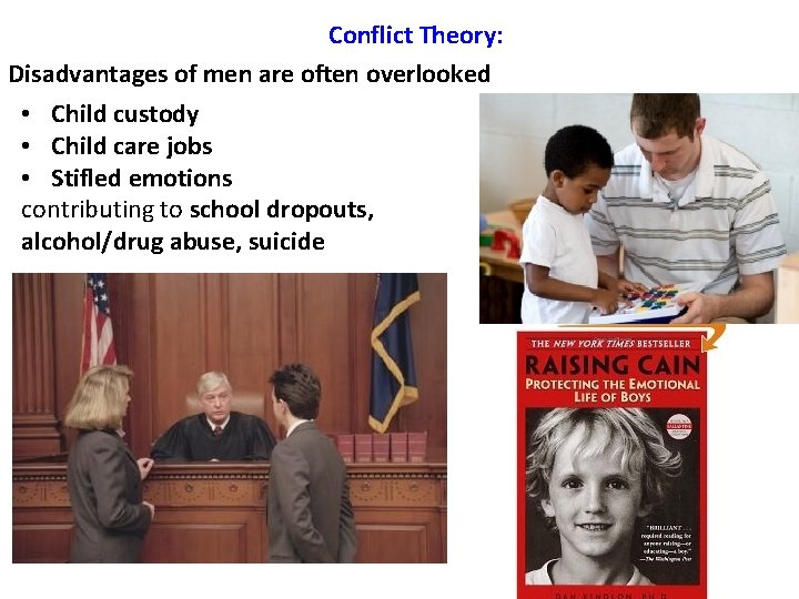 Conflict Theory: Disadvantages of men are often overlooked • Child custody • Child care Conflict Theory: Disadvantages of men are often overlooked • Child custody • Child care