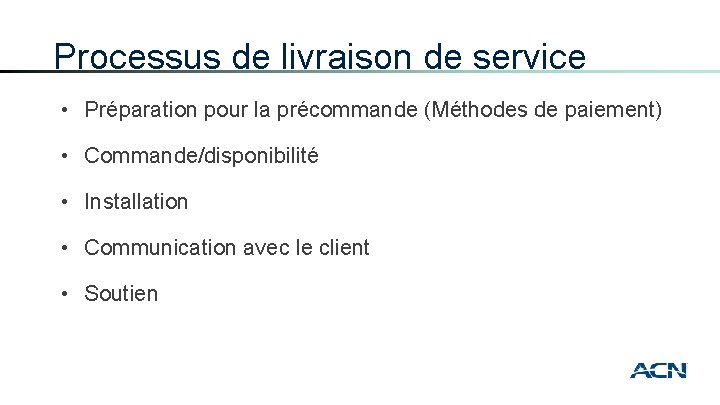 Processus de livraison de service • Préparation pour la précommande (Méthodes de paiement) •