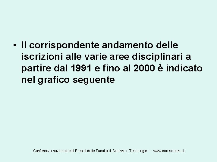  • Il corrispondente andamento delle iscrizioni alle varie aree disciplinari a partire dal