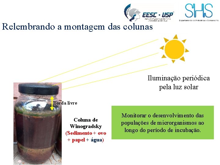 Relembrando a montagem das colunas Iluminação periódica pela luz solar Borda livre Coluna de