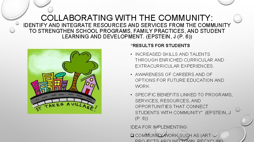 COLLABORATING WITH THE COMMUNITY: IDENTIFY AND INTEGRATE RESOURCES AND SERVICES FROM THE COMMUNITY TO